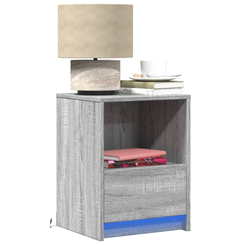 vidaXL Noptiere cu lumini LED, 2 buc., sonoma gri, lemn prelucrat