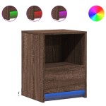 vidaXL Noptieră cu lumini LED, stejar maro, lemn prelucrat vidaXL Noptieră cu lumini LED, stejar maro, lemn prelucrat