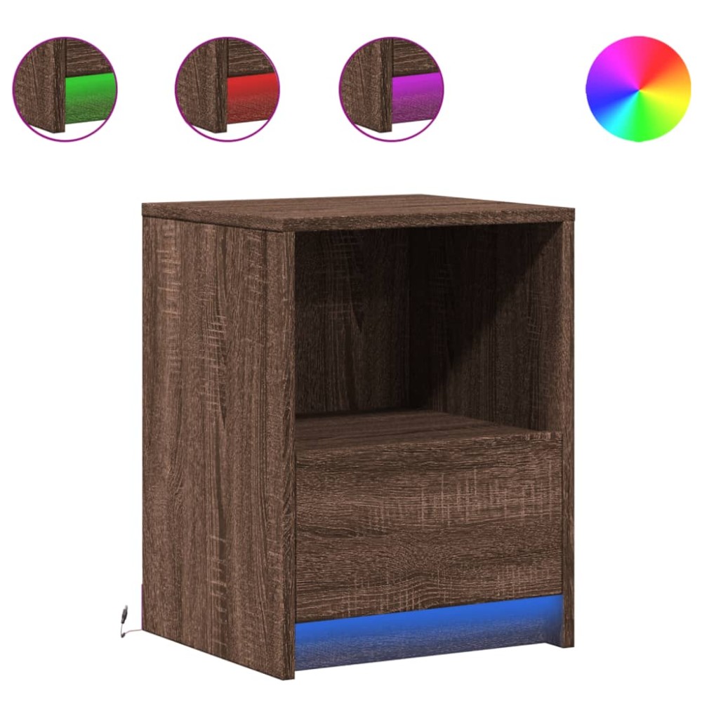 vidaXL Noptiere cu lumini LED, 2 buc., stejar maro, lemn prelucrat