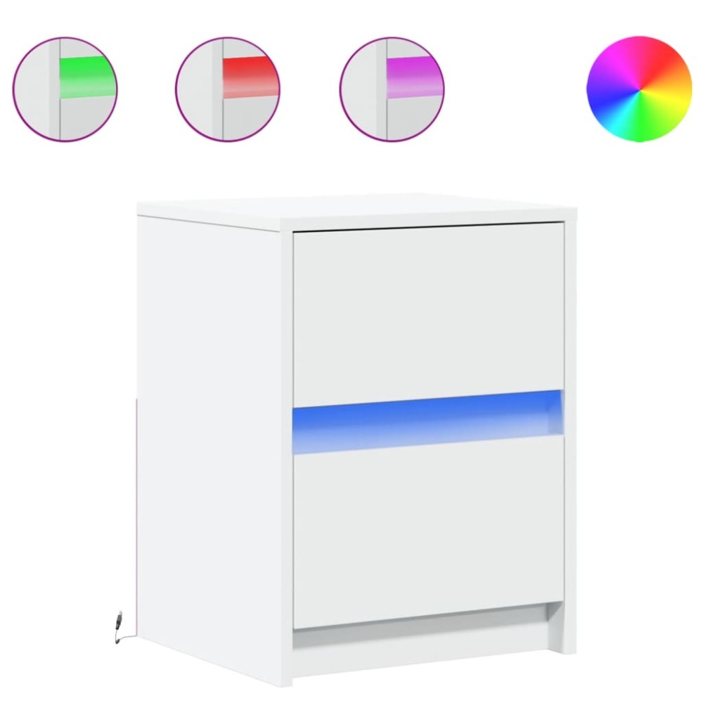 vidaXL Noptieră cu lumini LED, alb, lemn prelucrat