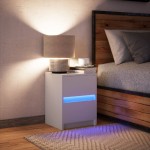 vidaXL Noptieră cu lumini LED, alb, lemn prelucrat vidaXL Noptieră cu lumini LED, alb, lemn prelucrat