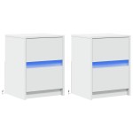 vidaXL Noptiere cu lumini LED, 2 buc., alb, lemn prelucrat