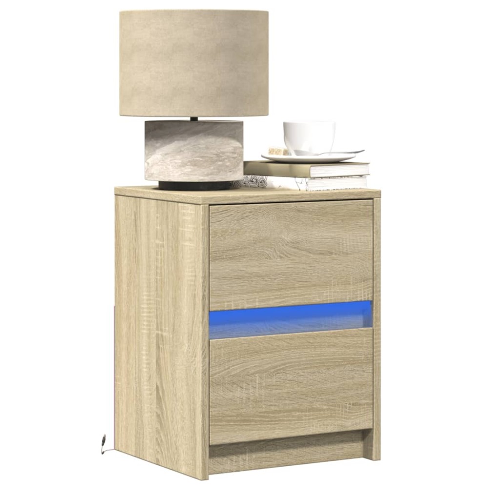 vidaXL Noptieră cu lumini LED, stejar sonoma, lemn prelucrat