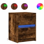 vidaXL Noptieră cu lumini LED, stejar fumuriu, lemn prelucrat vidaXL Noptieră cu lumini LED, stejar fumuriu, lemn prelucrat