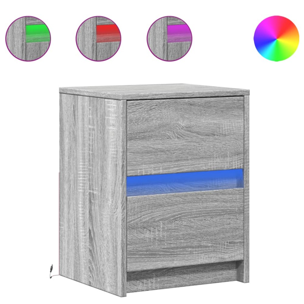 vidaXL Noptiere cu lumini LED, 2 buc., sonoma gri, lemn prelucrat