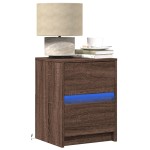 vidaXL Noptiere cu lumini LED, 2 buc., stejar maro, lemn prelucrat
