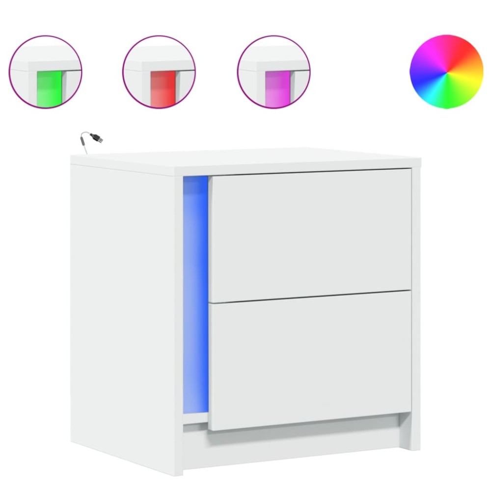 vidaXL Noptieră cu lumini LED, alb, lemn prelucrat