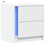 vidaXL Noptieră cu lumini LED, alb, lemn prelucrat vidaXL Noptieră cu lumini LED, alb, lemn prelucrat