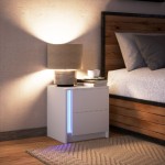 vidaXL Noptieră cu lumini LED, alb, lemn prelucrat vidaXL Noptieră cu lumini LED, alb, lemn prelucrat