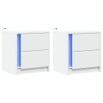 vidaXL Noptiere cu lumini LED, 2 buc., alb, lemn prelucrat