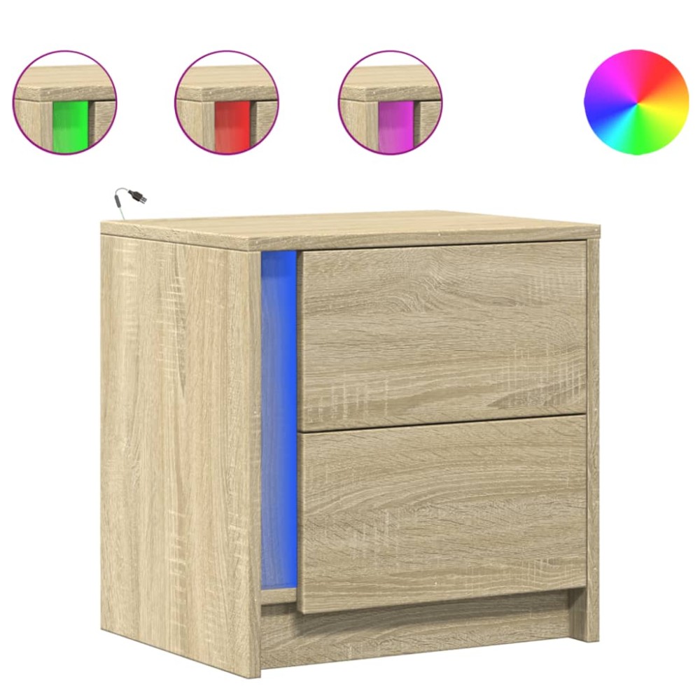 vidaXL Noptieră cu lumini LED, stejar sonoma, lemn prelucrat