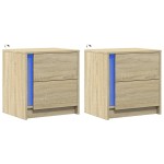 vidaXL Noptiere cu lumini LED, 2 buc., stejar sonoma, lemn prelucrat vidaXL Noptiere cu lumini LED, 2 buc., stejar sonoma, lemn prelucrat