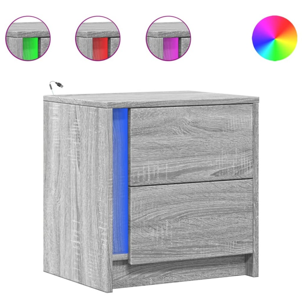 vidaXL Noptieră cu lumini LED, sonoma gri, lemn prelucrat