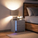 vidaXL Noptieră cu lumini LED, sonoma gri, lemn prelucrat vidaXL Noptieră cu lumini LED, sonoma gri, lemn prelucrat