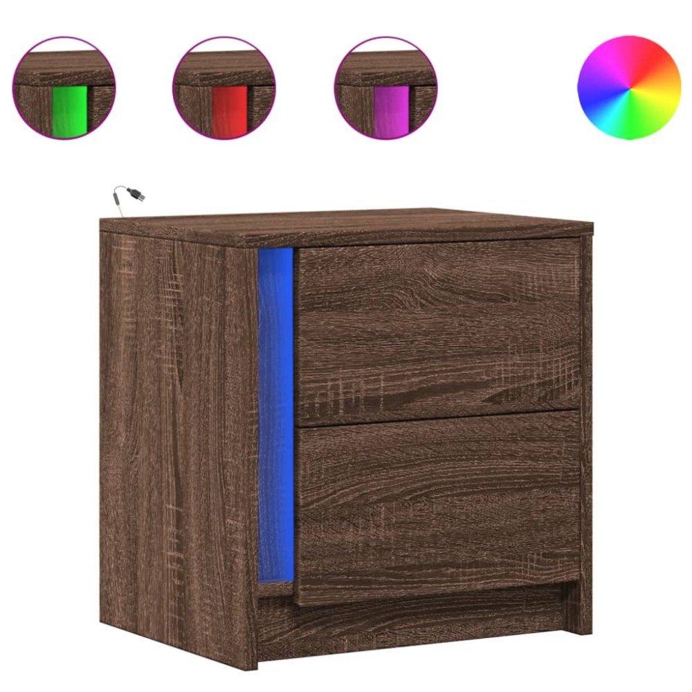 vidaXL Noptieră cu lumini LED, stejar maro, lemn prelucrat