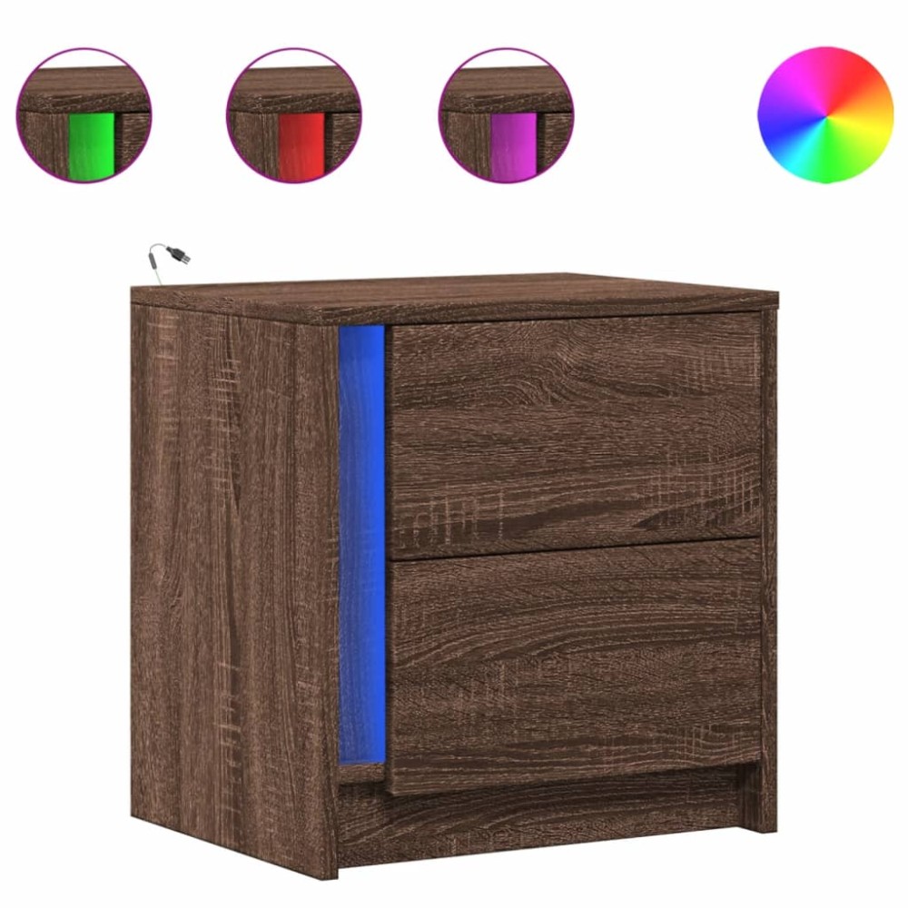 vidaXL Noptiere cu lumini LED, 2 buc., stejar maro, lemn prelucrat
