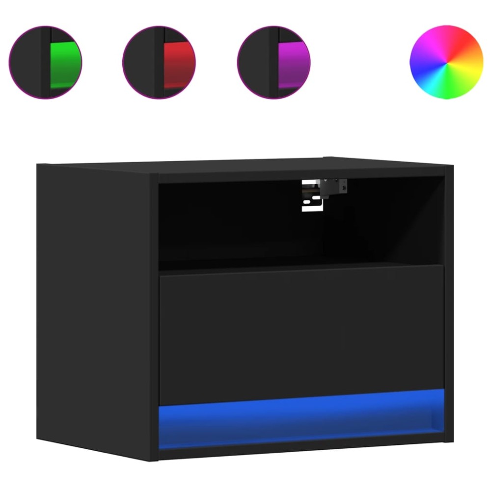vidaXL Noptiere montate pe perete cu lumini LED, 2 buc., negru