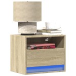 vidaXL Noptieră montată pe perete cu lumini LED, stejar sonoma