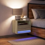 vidaXL Noptieră montată pe perete cu lumini LED, stejar sonoma