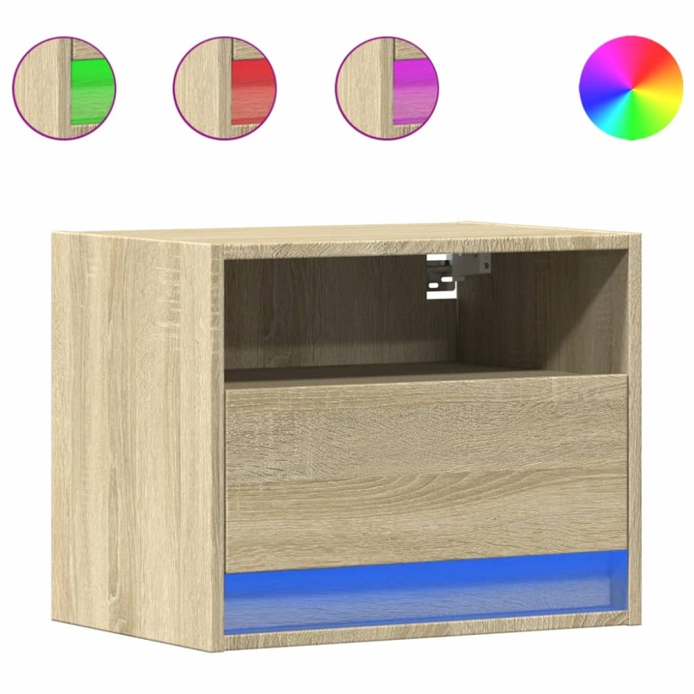 vidaXL Noptiere montate pe perete cu lumini LED, 2 buc., stejar sonoma