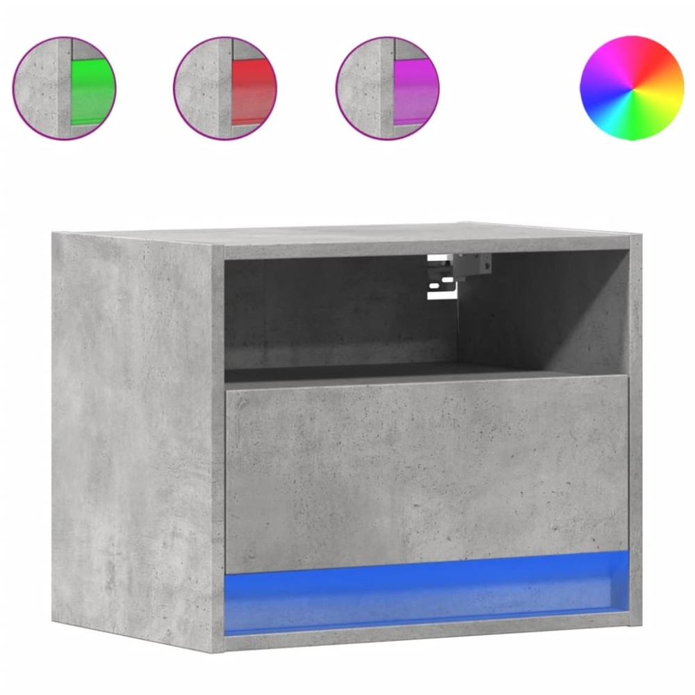 vidaXL Noptiere montate pe perete cu lumini LED, 2 buc., gri beton