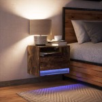 vidaXL Noptieră montată pe perete cu lumini LED, stejar fumuriu
