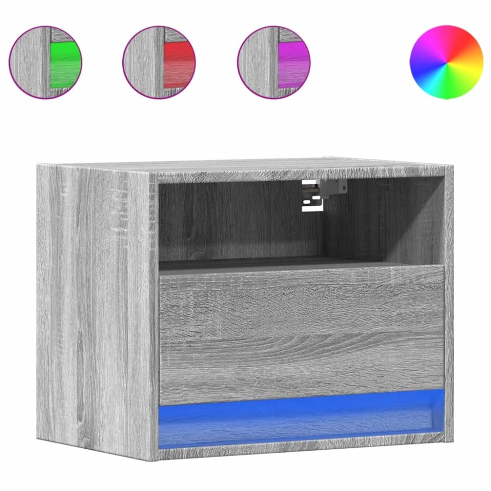 vidaXL Noptiere montate pe perete cu lumini LED, 2 buc., sonoma gri