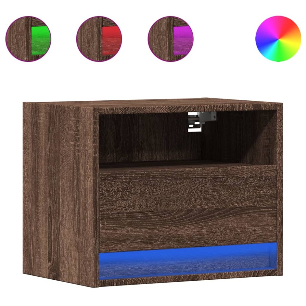vidaXL Noptiere montate pe perete cu lumini LED, 2 buc., stejar maro