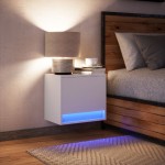 vidaXL Noptieră montată pe perete cu lumini LED, alb