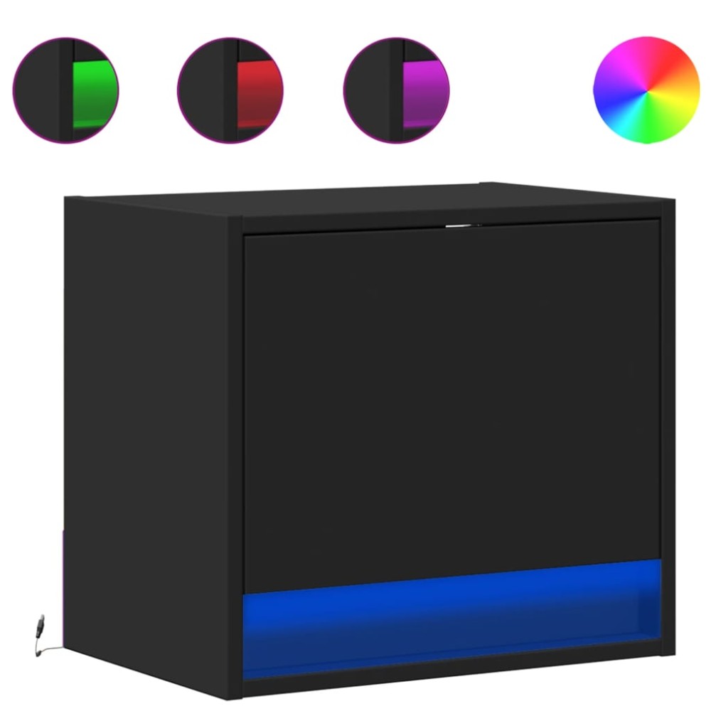 vidaXL Noptieră montată pe perete cu lumini LED, negru