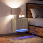 vidaXL Noptieră montată pe perete cu lumini LED, stejar sonoma