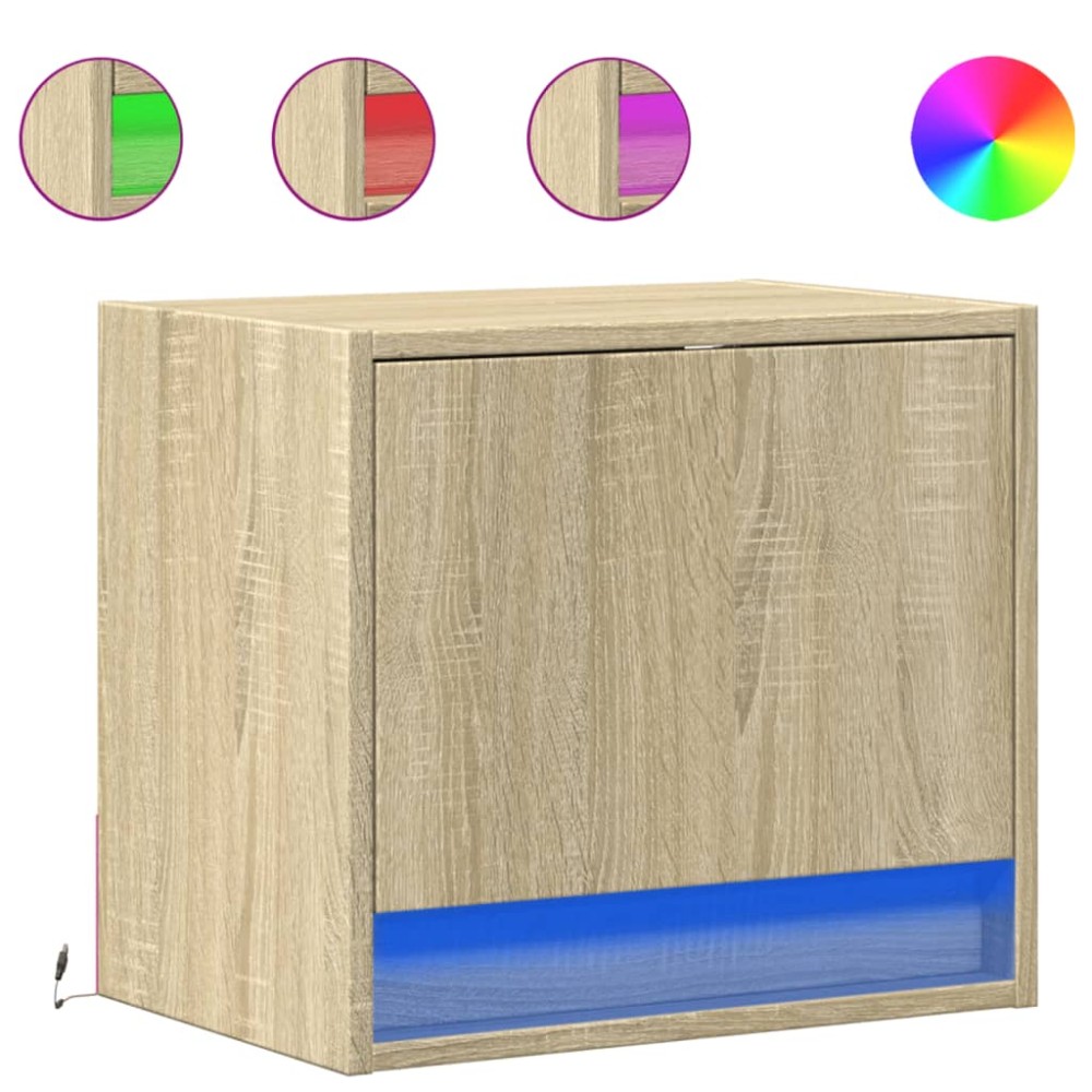 vidaXL Noptiere montate pe perete cu lumini LED, 2 buc., stejar sonoma