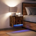 vidaXL Noptieră montată pe perete cu lumini LED, stejar fumuriu