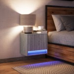 vidaXL Noptieră montată pe perete cu lumini LED, sonoma gri
