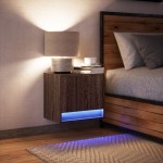 vidaXL Noptieră montată pe perete cu lumini LED, stejar maro