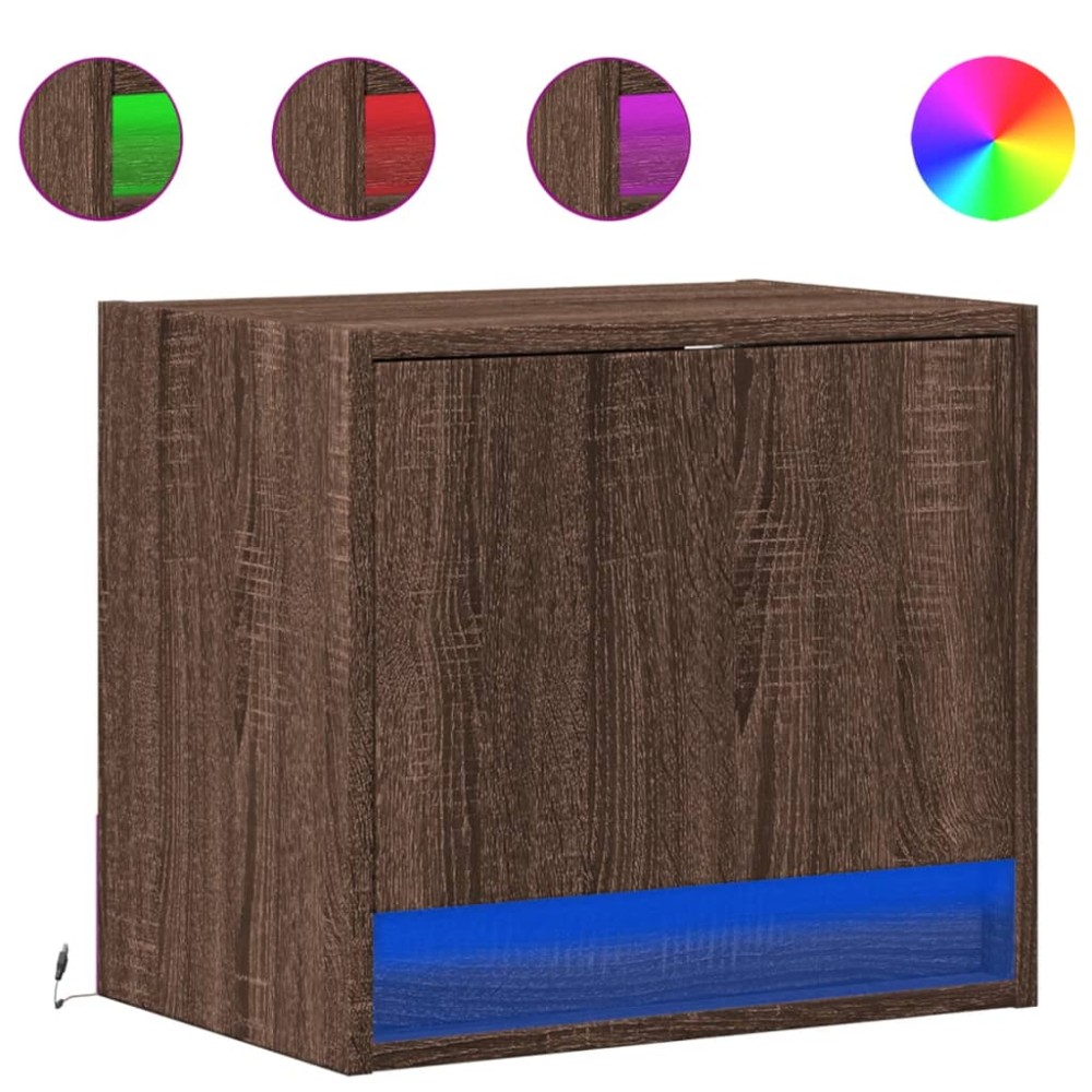 vidaXL Noptiere montate pe perete cu lumini LED, 2 buc., stejar maro