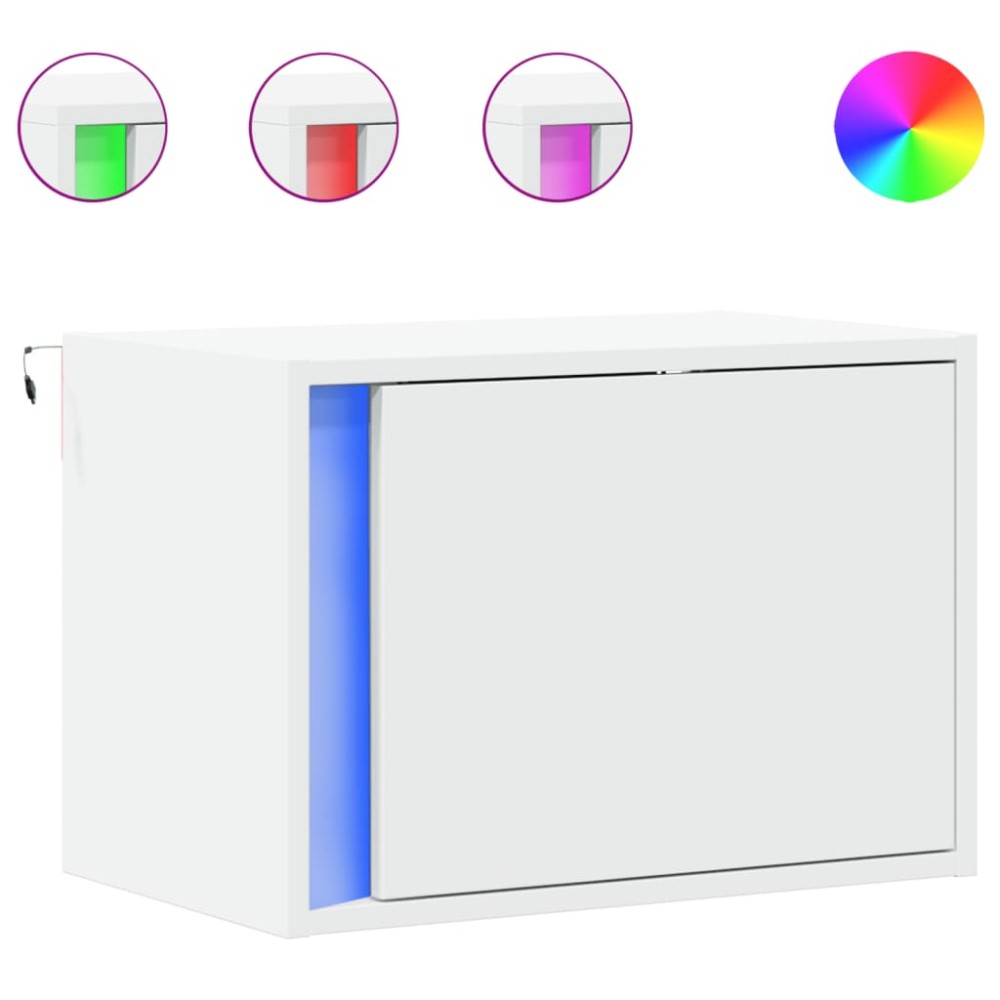 vidaXL Noptieră montată pe perete cu lumini LED, alb