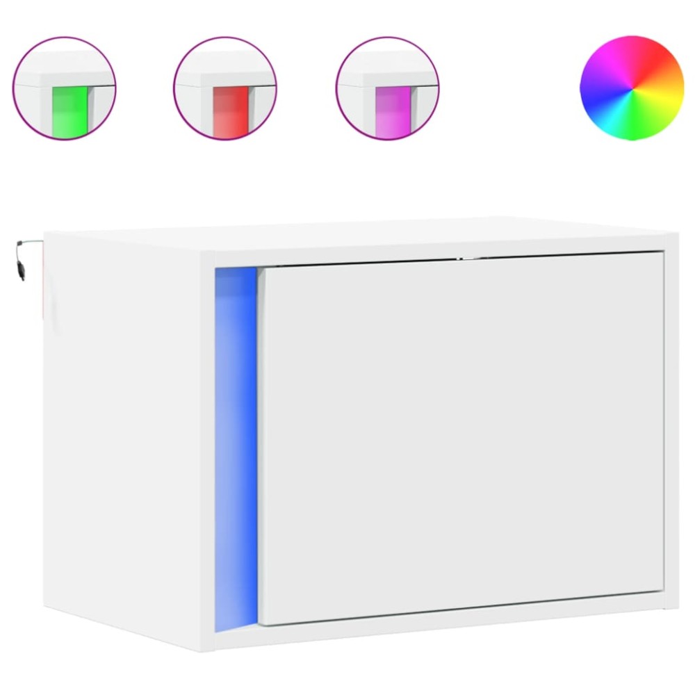 vidaXL Noptiere montate pe perete cu lumini LED, 2 buc., alb