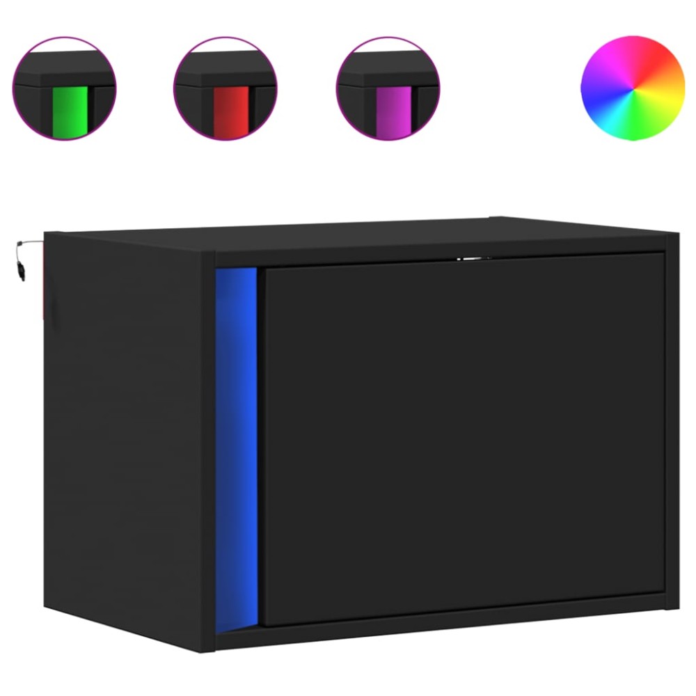 vidaXL Noptiere montate pe perete cu lumini LED, 2 buc., negru
