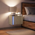 vidaXL Noptieră montată pe perete cu lumini LED, stejar sonoma
