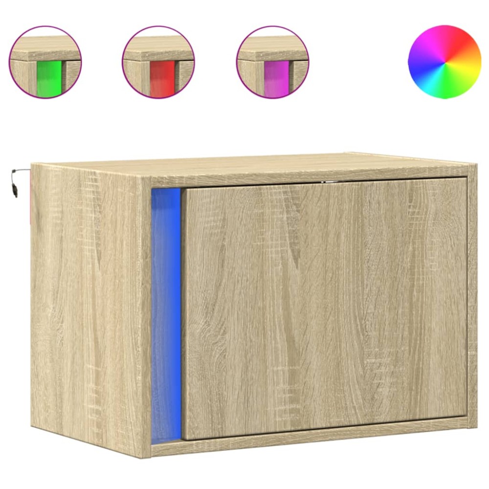 vidaXL Noptiere montate pe perete cu lumini LED, 2 buc., stejar sonoma