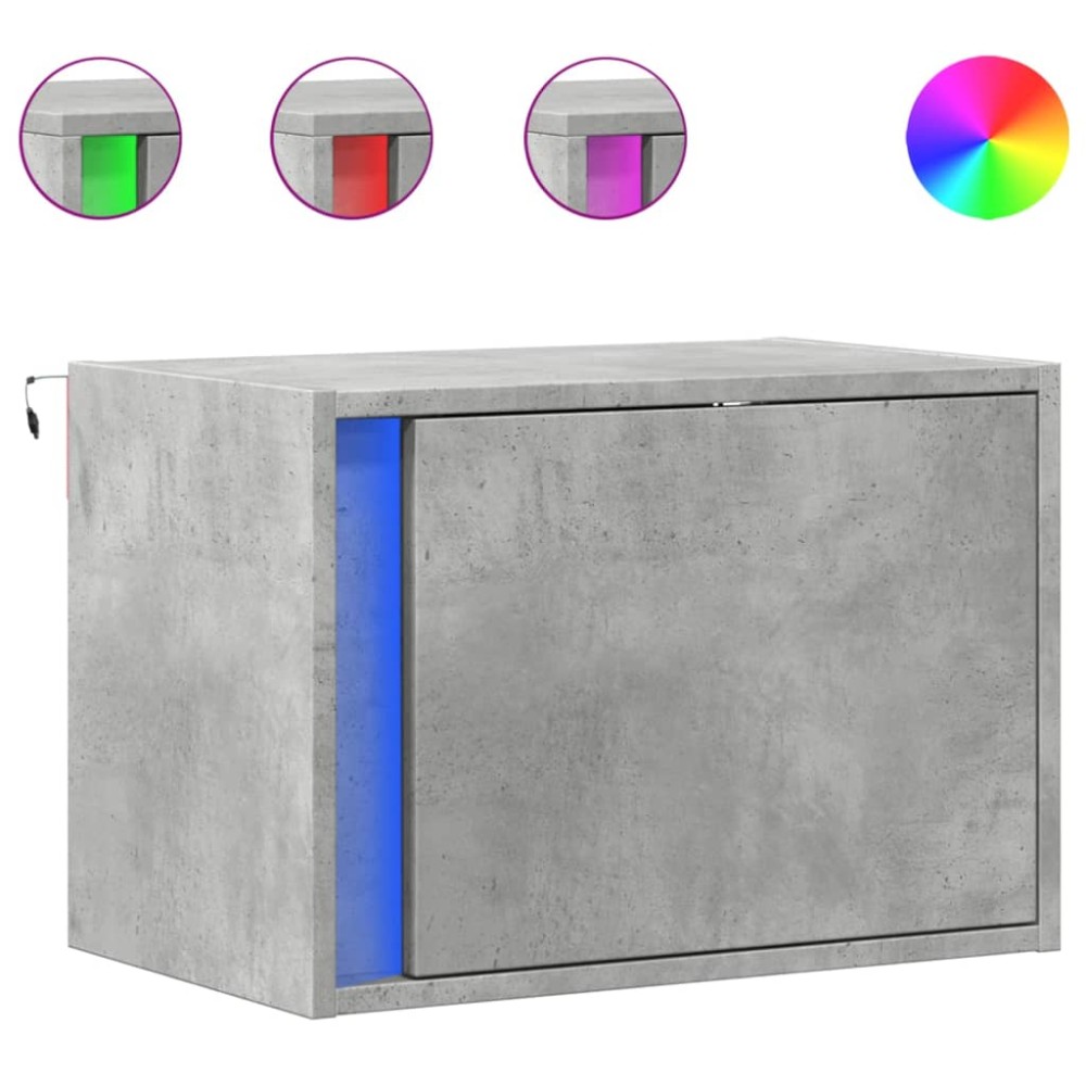 vidaXL Noptiere montate pe perete cu lumini LED, 2 buc., gri beton
