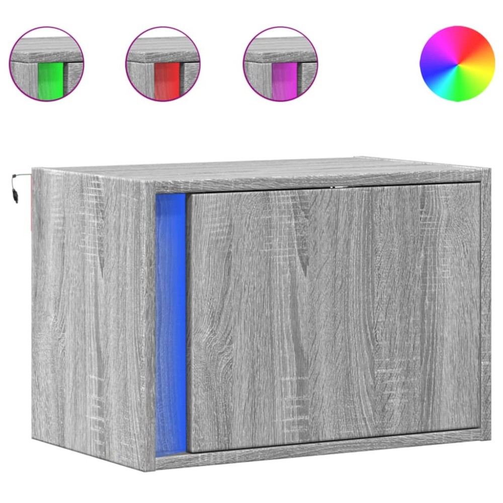 vidaXL Noptiere montate pe perete cu lumini LED, 2 buc., sonoma gri