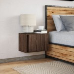 vidaXL Noptieră montată pe perete cu lumini LED, stejar maro