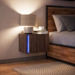 vidaXL Noptieră montată pe perete cu lumini LED, stejar maro