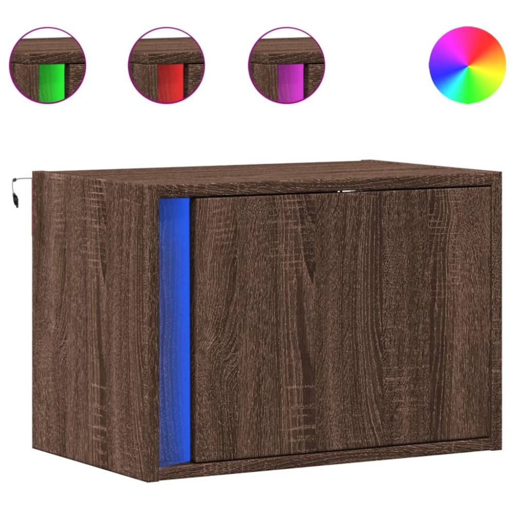 vidaXL Noptiere montate pe perete cu lumini LED, 2 buc., stejar maro