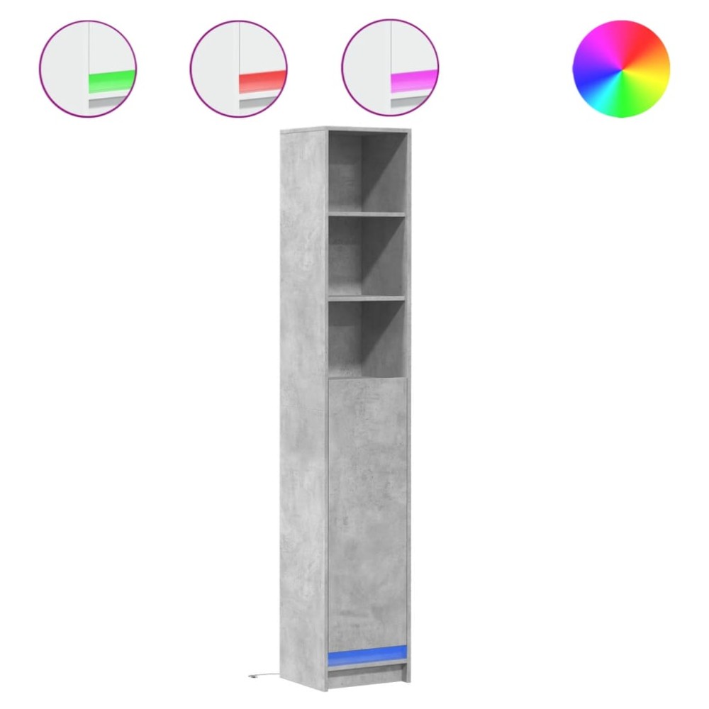 vidaXL Dulap cu LED, gri beton, 36x32,5x200 cm, lemn prelucrat