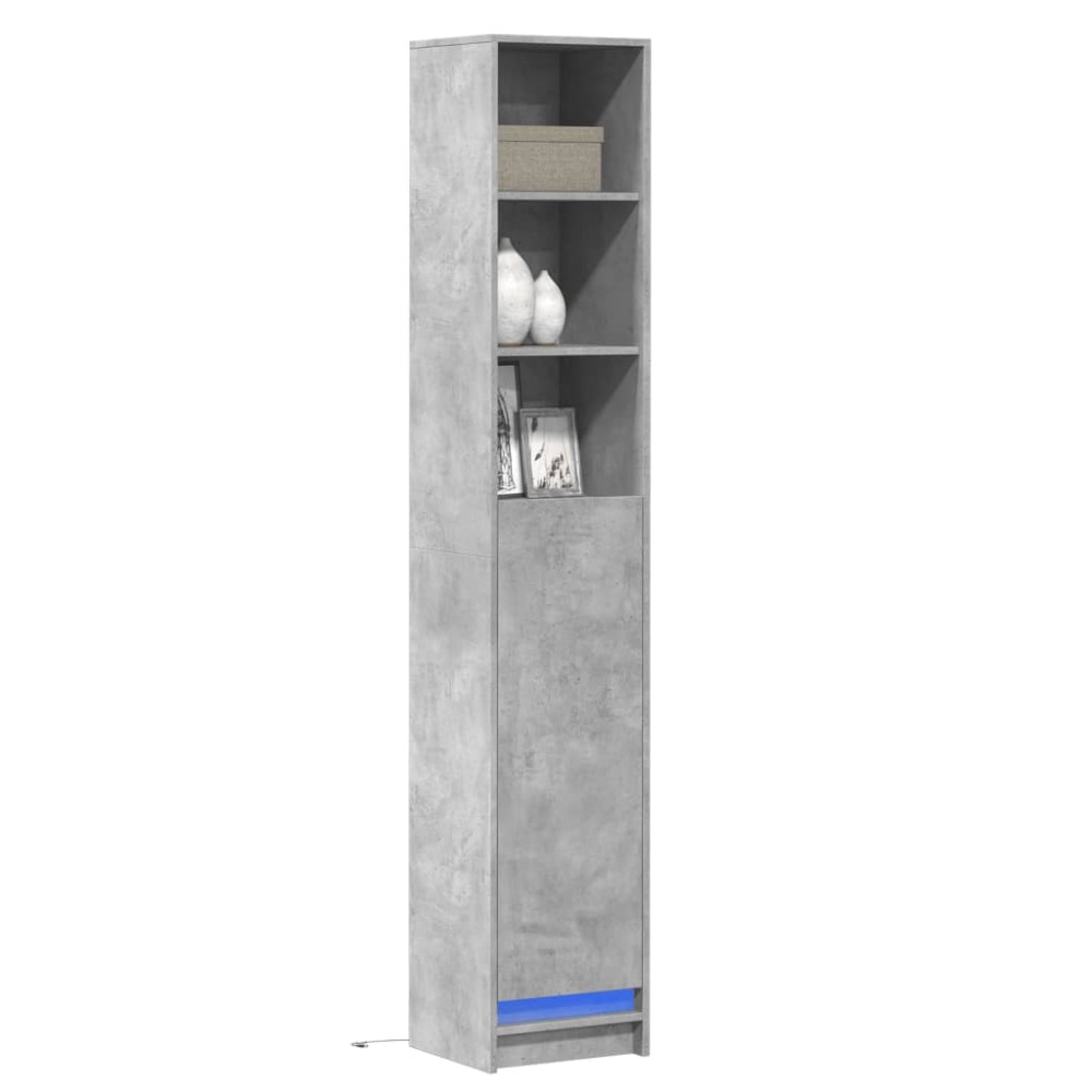 vidaXL Dulap cu LED, gri beton, 36x32,5x200 cm, lemn prelucrat