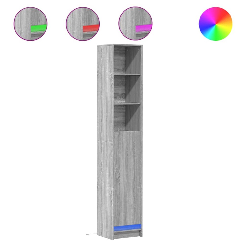 vidaXL Dulap cu LED, gri sonoma, 36x32,5x200 cm, lemn prelucrat