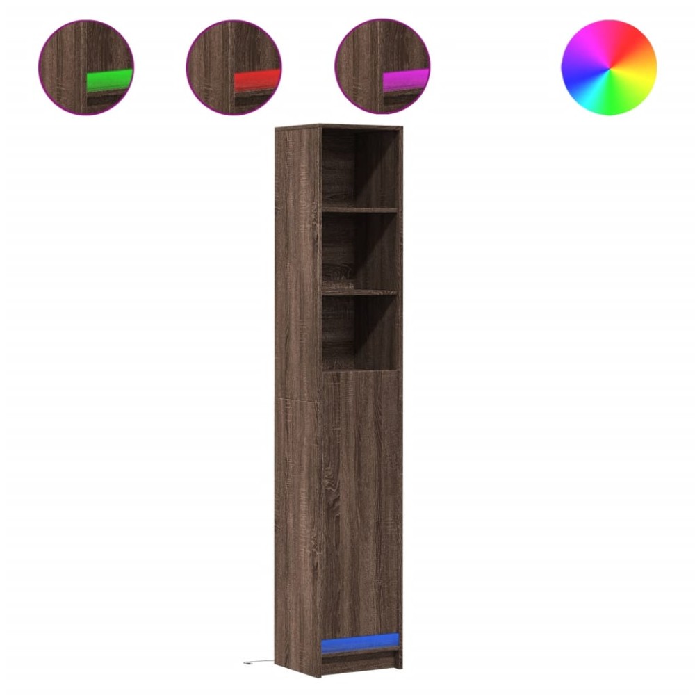 vidaXL Dulap cu LED, stejar maro, 36x32,5x200 cm, lemn prelucrat